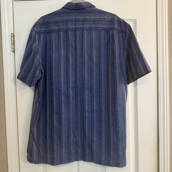 Tommy Bahama 100% Silk Men’s Camp Shirt Sz LG Blue Stripe Casual Party Preppy - Picture 2 of 12